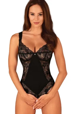 Obsessive czarne body z otwartym krokiem Donna Dream