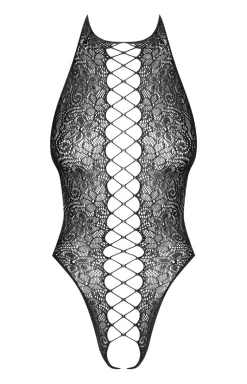 Obsessive czarne siateczkowe body damskie z otwartym krokiem B113