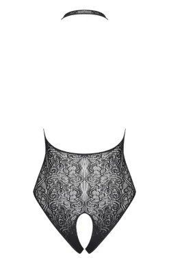 Obsessive czarne siateczkowe body damskie z otwartym krokiem B113