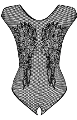 Obsessive czarne siateczkowe body damskie z motywem skrzydeł B112