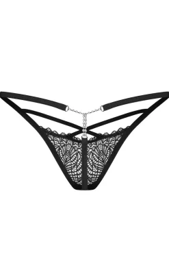 Obsessive czarne stringi damskie z srebrnym detalem Iliosa