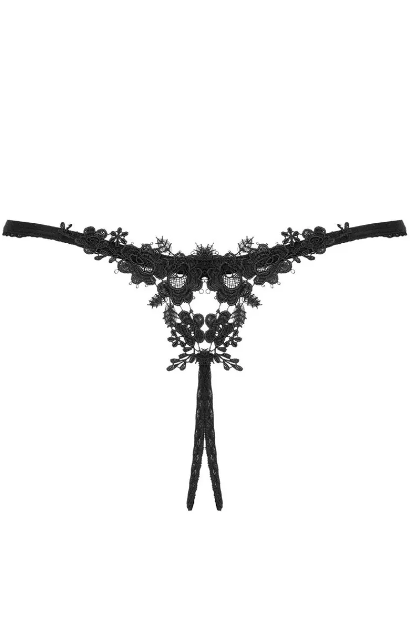 Damskie Obsessive Figi, Stringi, Panty|Stringi Sznurki - czarne stringi z otwartym krokiem Celia noir
