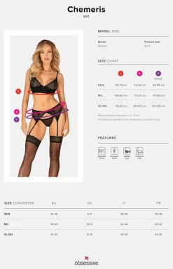 Obsessive Koszulki|Bielizna Plus Size - komplet bielizny damskiej z pasem 3-częściowy Chemeris
