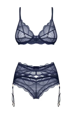 Damskie Obsessive Koszulki|Seksowna Koszula Nocna - 3-częściowy komplet bielizny damskiej Nightly Blue