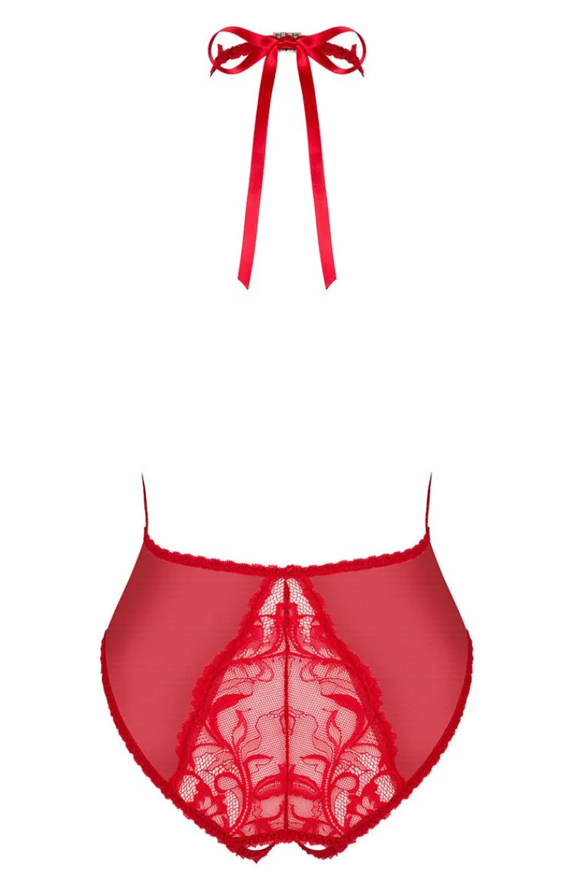 Obsessive Body|Body - czerwone koronkowe body damskie z otwartym krokiem Dagmarie