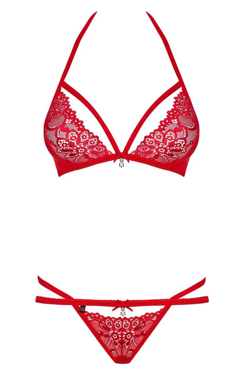 Obsessive czerwony komplet koronkowej bielizny damskiej 838-SET-3