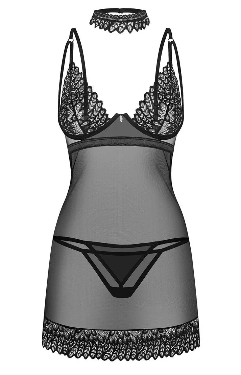 Obsessive damska koszulka nocna, stringi i choker Donarella