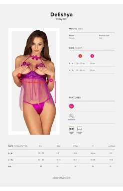 Damskie Obsessive Koszulki|Seksowna Koszula Nocna - Delishya koszulka babydoll i stringi
