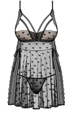 Damskie Obsessive Koszulki|Seksowna Koszula Nocna - Heartia koszulka babydoll i stringi
