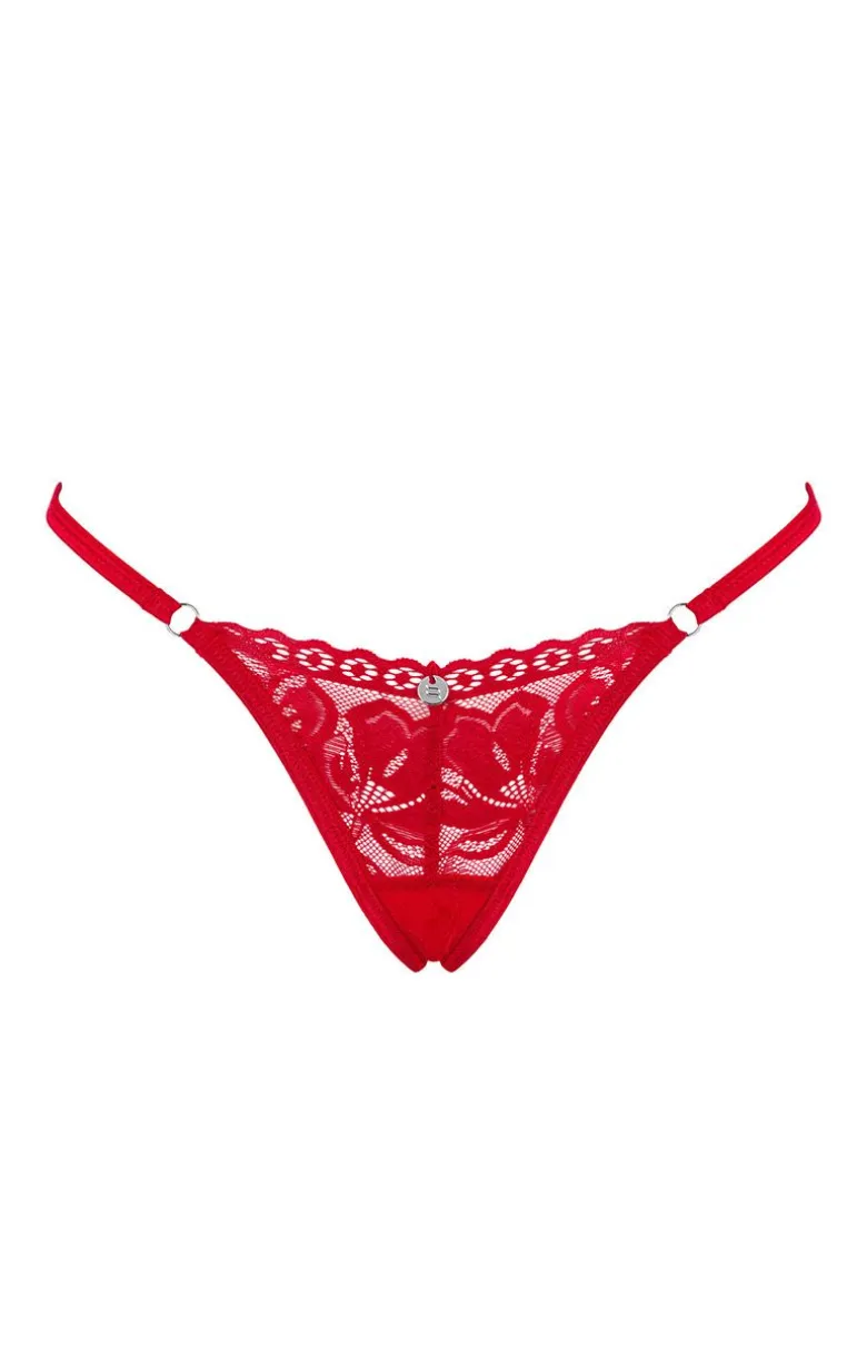 Obsessive Lacelove koronkowe stringi w kolorze czerwonym