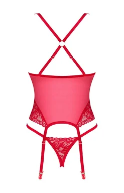 Obsessive Lacelove prześwitujący gorset i stringi w kolorze czerwonym