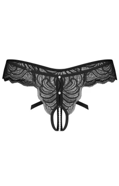 Damskie Obsessive Stringi Z Koronką|Stringi Damskie - otwarte stringi damskie z perłowym łańcuszkiem Trinise