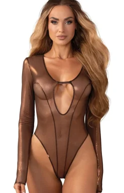 Obsessive połyskujące body damskie z długim rękawem Soranna