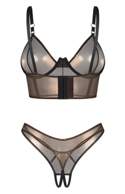 Obsessive połyskujący top i stringi otwarte Soranna
