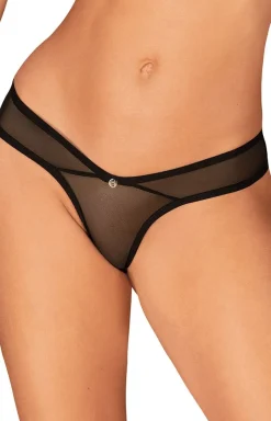 Damskie Obsessive Stringi Damskie - prześwitujące czarne stringi Glandez