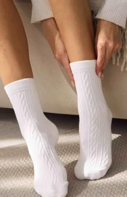 2-pack białe skarpetki damskie z fakturą warkocza WC28 Velvet
