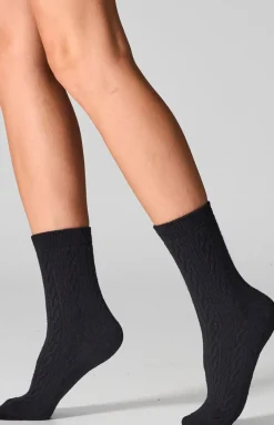 Damskie LEGS Skarpetki|Długie Skarpetki - 2-pack czarne skarpetki damskie z fakturą warkocza WC28 Velvet