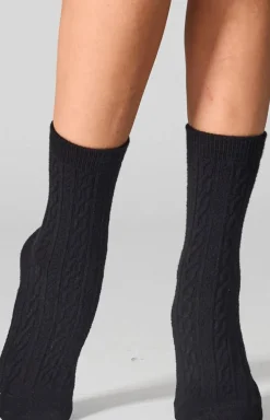 Damskie LEGS Skarpetki|Długie Skarpetki - 2-pack czarne skarpetki damskie z fakturą warkocza WC28 Velvet