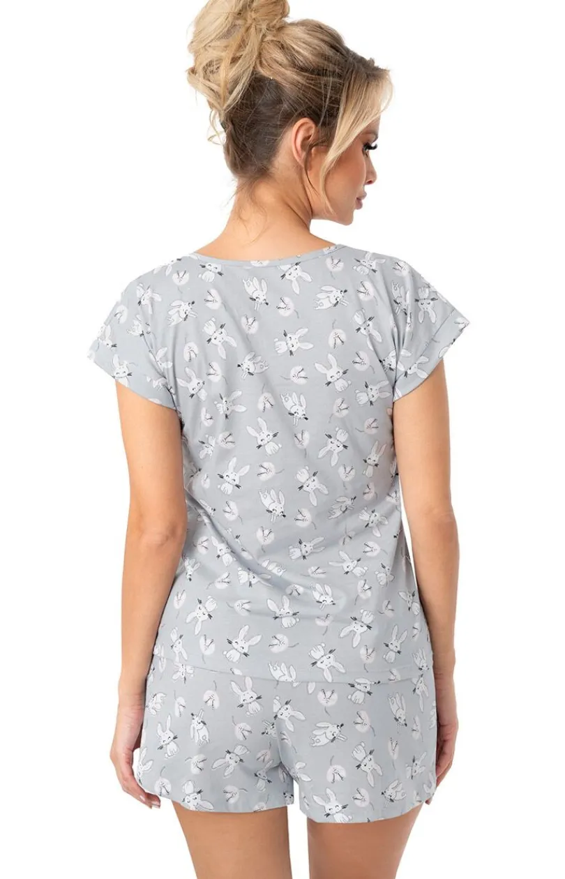 Damskie Donna Piżamy Damskie Krótkie|Bielizna Plus Size - Piżaa daska bawełniana z krótkii spodniai szara Bunny short