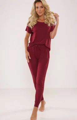 Damskie De Lafense Bielizna Homewear|Ciepłe Piżamy - Piżaa daka bordowa Paula 524