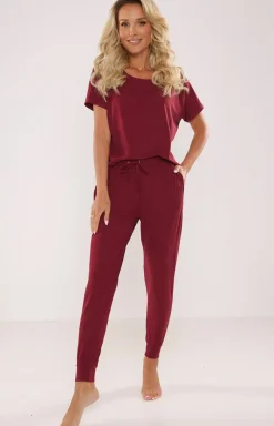 Damskie De Lafense Bielizna Homewear|Ciepłe Piżamy - Piżaa daka bordowa Paula 524