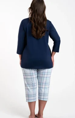 Damskie Italian Fashion Bielizna Ciążowa|Ciążowa Bielizna Nocna - Piżama damka granatowa z rękawem i nogawką 3/4 Aion