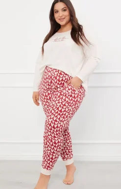 Damskie Italian Fashion Piżamy Bawełniane|Piżamy Damskie Długie - Piżama damska na długi rękaw i długie spodnie serca Evora