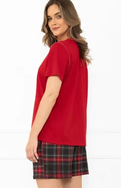 Damskie Italian Fashion Piżamy Damskie Krótkie|Bielizna Homewear - Piżama damska na krótki rękaw i krótkie spodnie czerwona Rozana