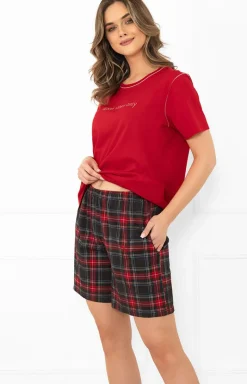 Damskie Italian Fashion Piżamy Damskie Krótkie|Bielizna Homewear - Piżama damska na krótki rękaw i krótkie spodnie czerwona Rozana