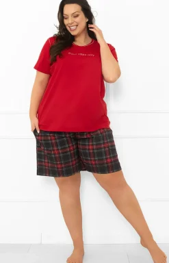 Damskie Italian Fashion Piżamy Damskie Krótkie|Bielizna Homewear - Piżama damska na krótki rękaw i krótkie spodnie czerwona Rozana