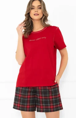 Damskie Italian Fashion Piżamy Damskie Krótkie|Bielizna Homewear - Piżama damska na krótki rękaw i krótkie spodnie czerwona Rozana