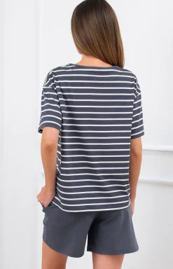Damskie Italian Fashion Bielizna Plus Size|Piżamy Damskie Krótkie - Piżaa daka na krótki rękaw i krótkie podnie grafitowa Betty