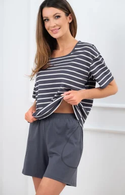 Damskie Italian Fashion Bielizna Plus Size|Piżamy Damskie Krótkie - Piżaa daka na krótki rękaw i krótkie podnie grafitowa Betty