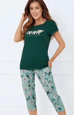 Damskie Italian Fashion Piżamy Bawełniane - Piżama damka na krótki rękaw i 3/4 podnie Floria