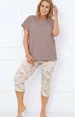 Damskie Italian Fashion Piżamy Bawełniane|Bielizna Homewear - Piżama damka na krótki rękaw i 3/4 podnie olita