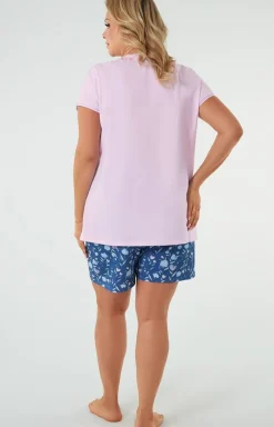 Damskie Italian Fashion Piżamy Bawełniane|Piżamy Damskie Krótkie - Piżama damska na krótki rękaw różowa Tulip