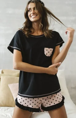 Damskie Italian Fashion Piżamy Bawełniane|Piżamy Damskie Krótkie - Piżama damska na krótki rękaw z krótką nogawką Buscato