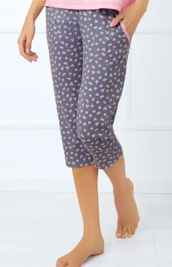 Damskie Italian Fashion Piżamy Bawełniane - Piżama damska w serduszka na krótki rękaw i 3/4 spodnie Lotte