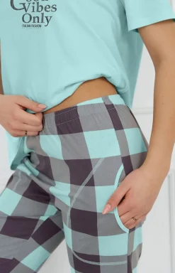 Damskie Italian Fashion Piżamy Damskie|Piżamy Dwuczęściowe - Piżaa daka z długii podniai w kratę Narina