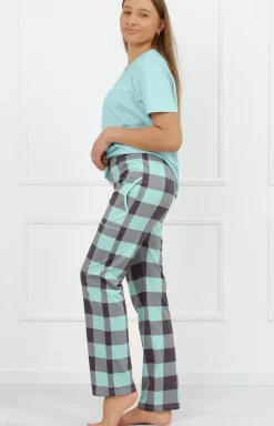 Damskie Italian Fashion Piżamy Damskie|Piżamy Dwuczęściowe - Piżaa daka z długii podniai w kratę Narina