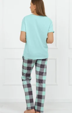 Damskie Italian Fashion Piżamy Damskie|Piżamy Dwuczęściowe - Piżaa daka z długii podniai w kratę Narina