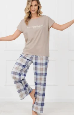 Damskie Italian Fashion Piżamy Damskie|Piżamy Dwuczęściowe - Piżama damska z długimi spodniami beżowa Rima