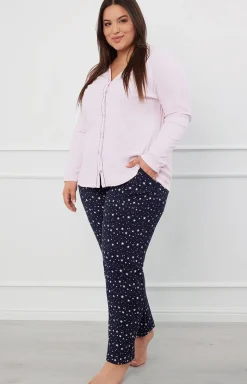 Damskie Italian Fashion Piżamy Bawełniane|Piżamy Rodzinne - Piżaa daska z długi rękawe różowo-granatowa ibra
