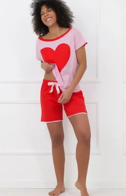 Damskie Italian Fashion Piżamy Damskie Krótkie|Piżamy Damskie - Piżaa daka ze podenkai czerwono-różowa abrina