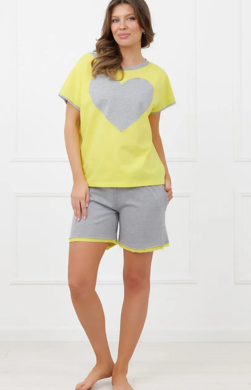 Damskie Italian Fashion Piżamy Damskie Krótkie|Piżamy Damskie - Piżaa daka ze podenkai żółto-zara abrina