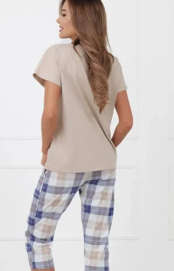 Damskie Italian Fashion Piżamy Damskie|Piżamy Bawełniane - Piżama damka ze podniami 3/4 beżowa Rima