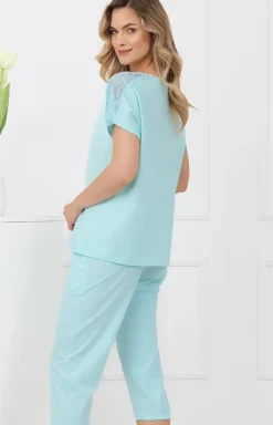 Piżama damska ze spodniami 3/4 jasnoturkusowa Sensual