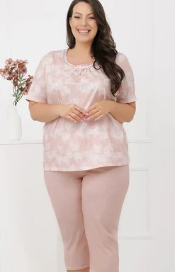 Damskie Italian Fashion Piżamy Damskie Krótkie|Piżamy Damskie - Piżama damska ze spodniami 3/4 łososiowa Eleni