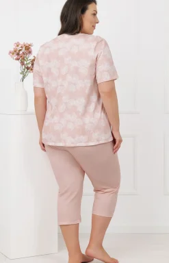 Damskie Italian Fashion Piżamy Damskie Krótkie|Piżamy Damskie - Piżama damska ze spodniami 3/4 łososiowa Eleni