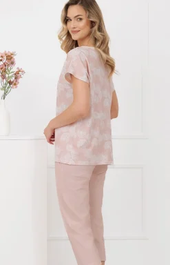 Damskie Italian Fashion Piżamy Damskie Krótkie|Piżamy Damskie - Piżaa daska ze spodniai 3/4 łososiowa Kalina